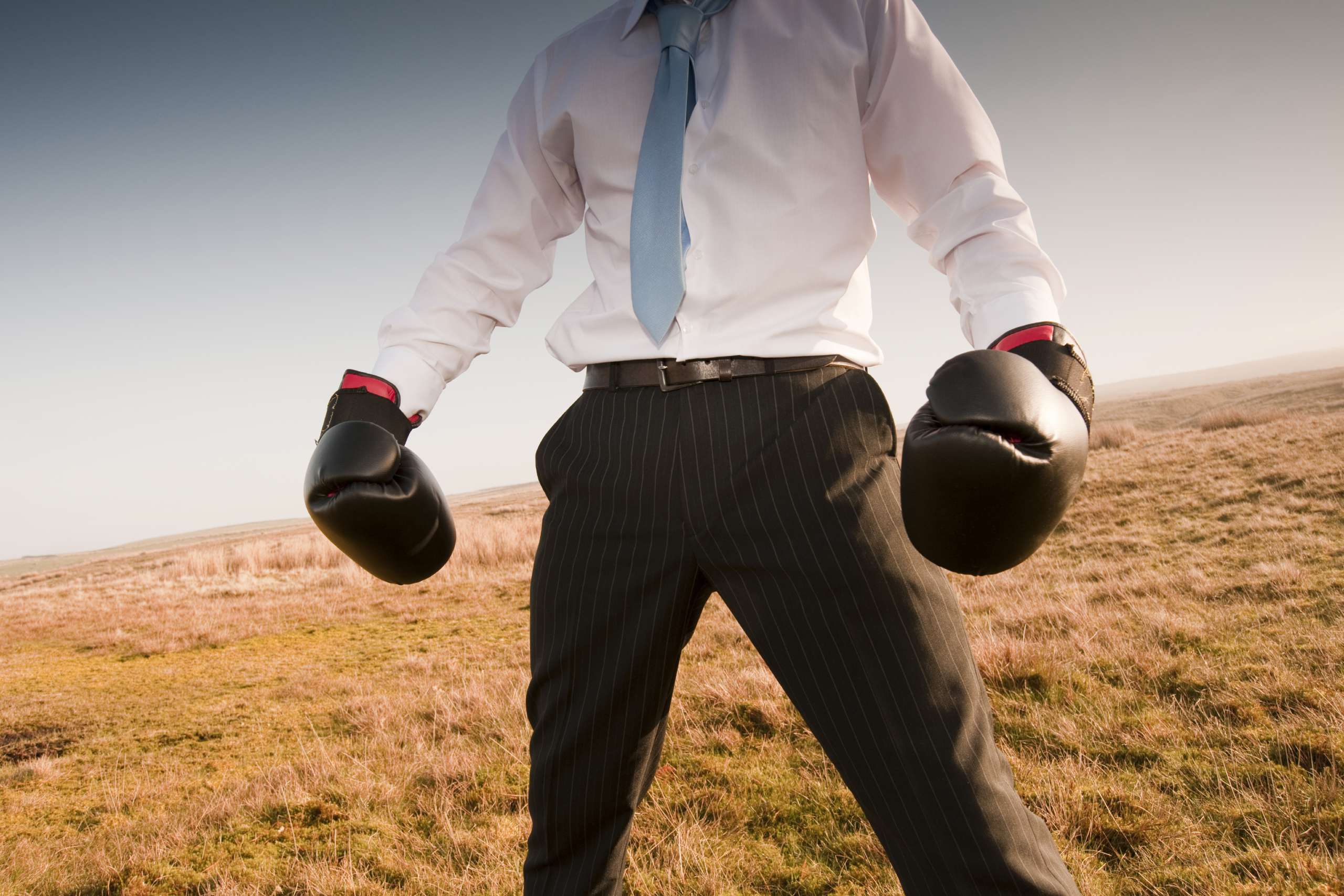 business man wearing boxing gloves